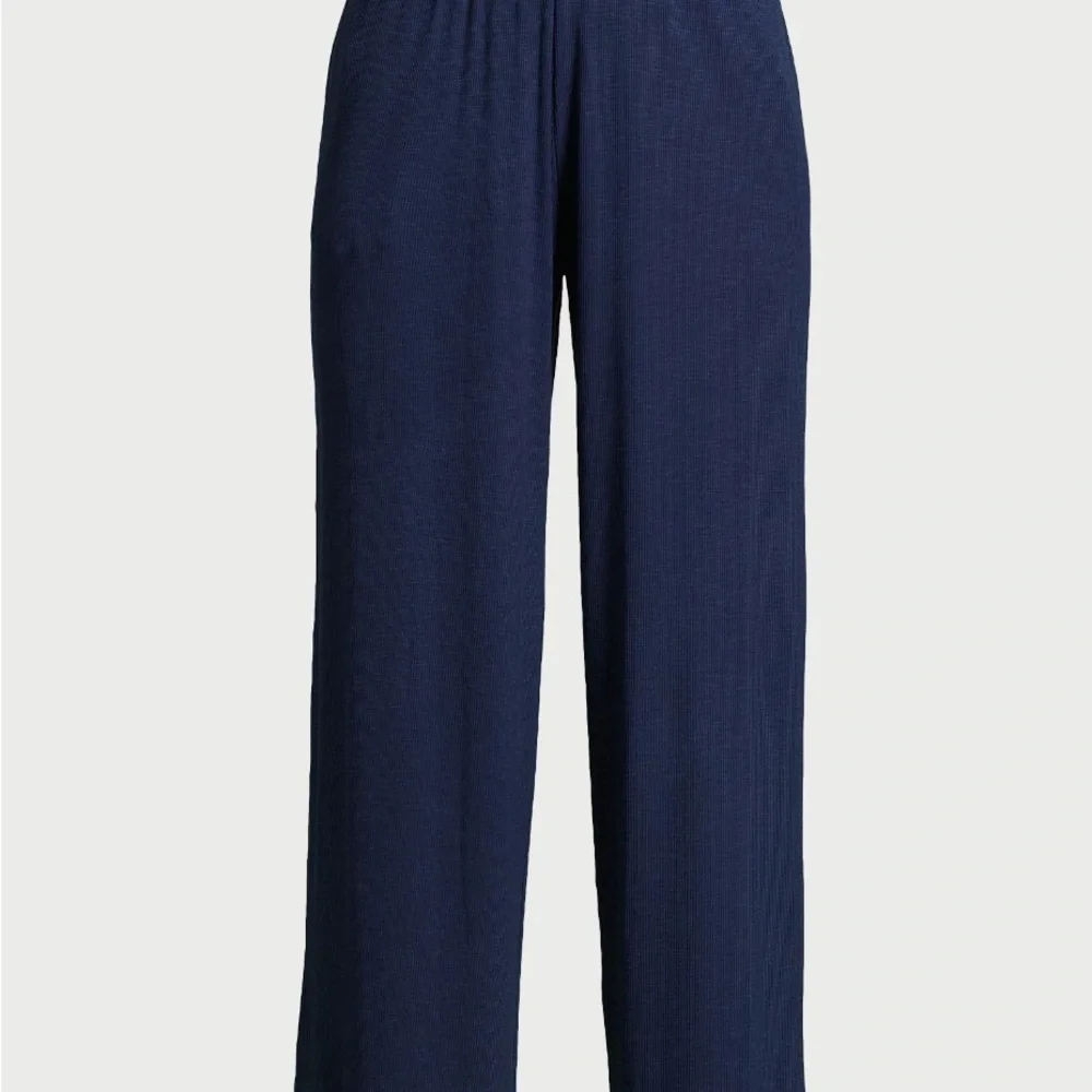 Joyspun Nautical Navy Ribbed Knit Pull On Side Pockets Sleep Pants - Picture 2 of 13